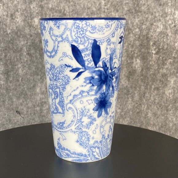 Cracker Barrel Blue and White Tall Coffee Mug Floral Paisley Replacement 6" 14oz - Picture 3 of 8